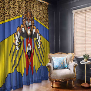 Swaziland Eswatini Window Curtain Coat of Arms Lion Elephant Shield Leopard Print Design