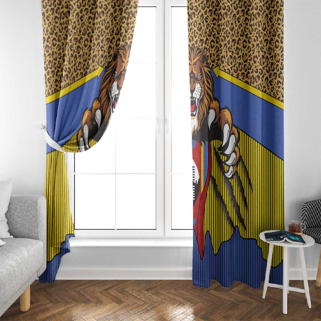 Swaziland Eswatini Window Curtain Coat of Arms Lion Elephant Shield Leopard Print Design