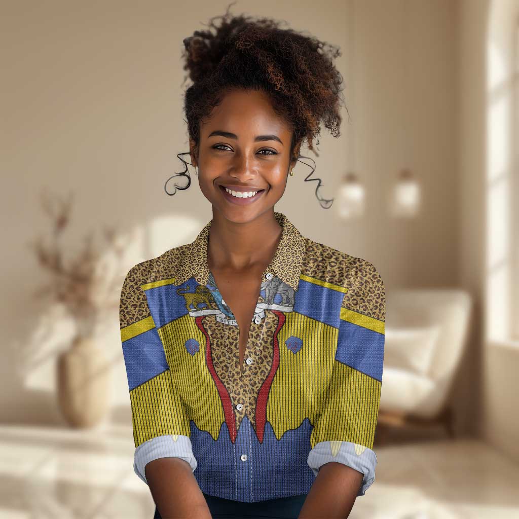 Swaziland Eswatini Women Casual Shirt Coat of Arms Lion Elephant Shield Leopard Print Design
