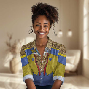 Swaziland Eswatini Women Casual Shirt Coat of Arms Lion Elephant Shield Leopard Print Design