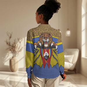 Swaziland Eswatini Women Casual Shirt Coat of Arms Lion Elephant Shield Leopard Print Design