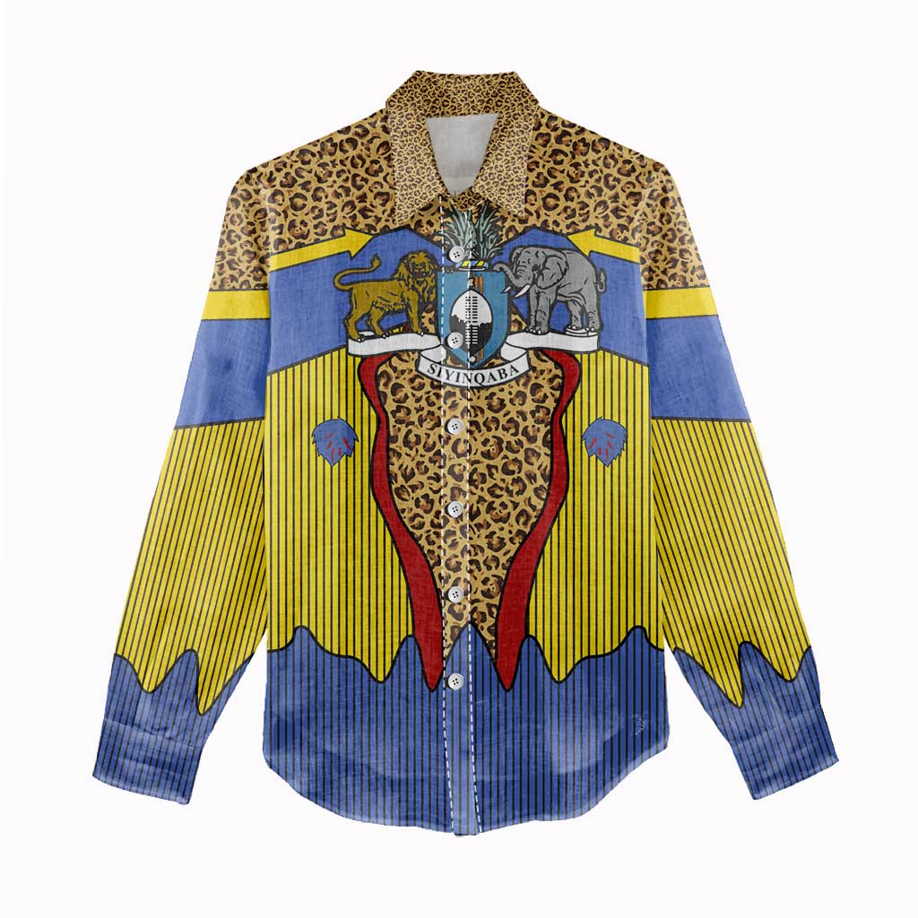 Swaziland Eswatini Women Casual Shirt Coat of Arms Lion Elephant Shield Leopard Print Design