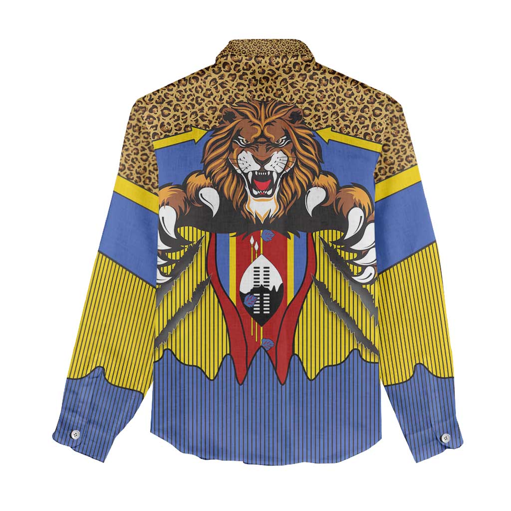 Swaziland Eswatini Women Casual Shirt Coat of Arms Lion Elephant Shield Leopard Print Design
