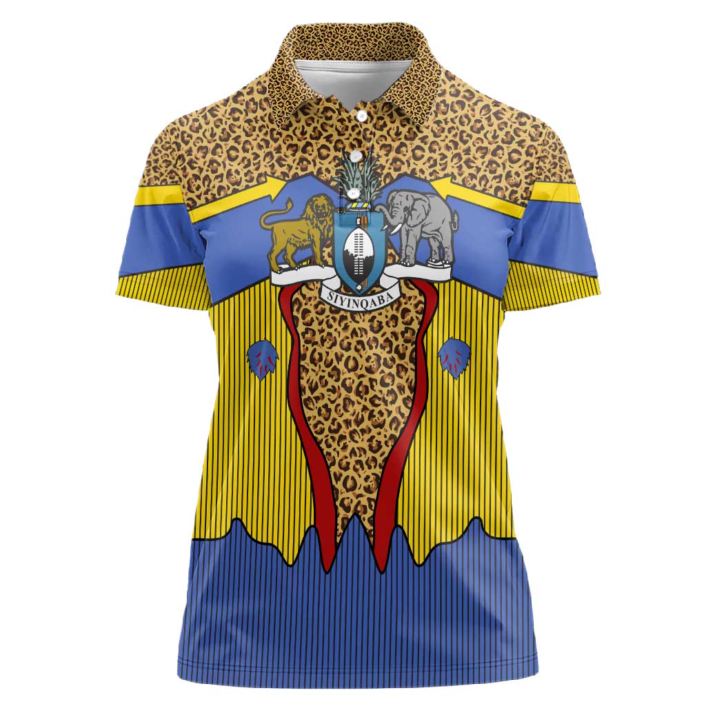 Swaziland Eswatini Women Polo Shirt Coat of Arms Lion Elephant Shield Leopard Print Design