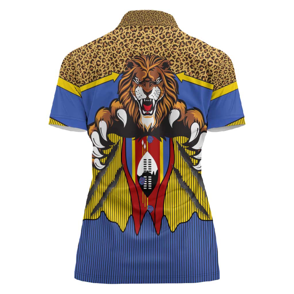 Swaziland Eswatini Women Polo Shirt Coat of Arms Lion Elephant Shield Leopard Print Design