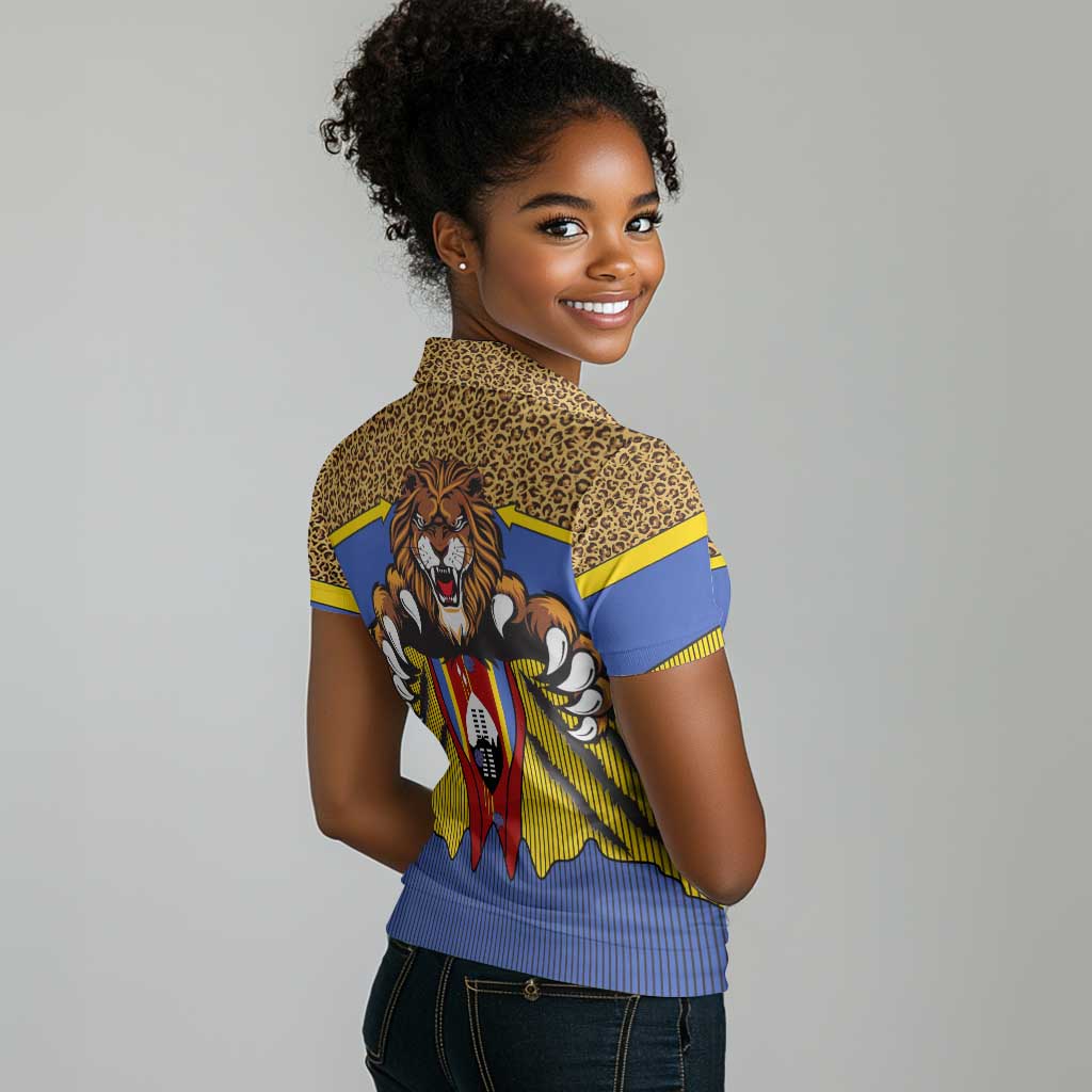 Swaziland Eswatini Women Polo Shirt Coat of Arms Lion Elephant Shield Leopard Print Design