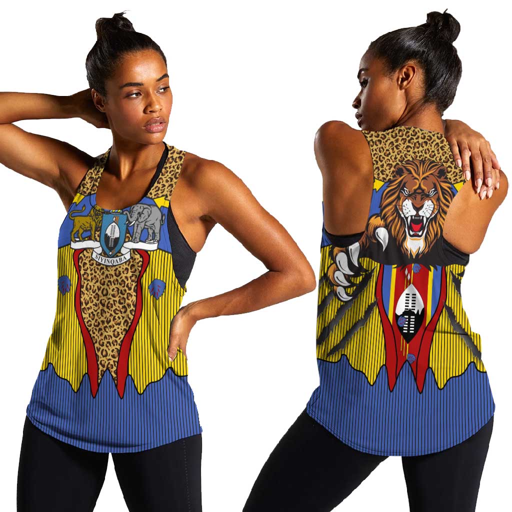 Swaziland Eswatini Women Racerback Tank Coat of Arms Lion Elephant Shield Leopard Print Design