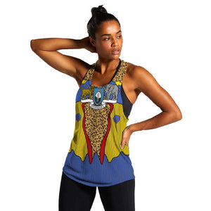 Swaziland Eswatini Women Racerback Tank Coat of Arms Lion Elephant Shield Leopard Print Design