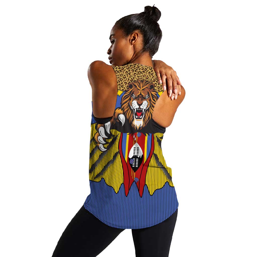 Swaziland Eswatini Women Racerback Tank Coat of Arms Lion Elephant Shield Leopard Print Design
