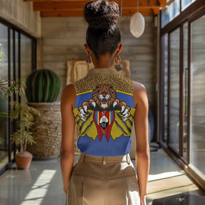 Swaziland Eswatini Women Sleeveless Polo Shirt Coat of Arms Lion Elephant Shield Leopard Print Design