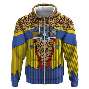 Swaziland Eswatini Zip Hoodie Coat of Arms Lion Elephant Shield Leopard Print Design