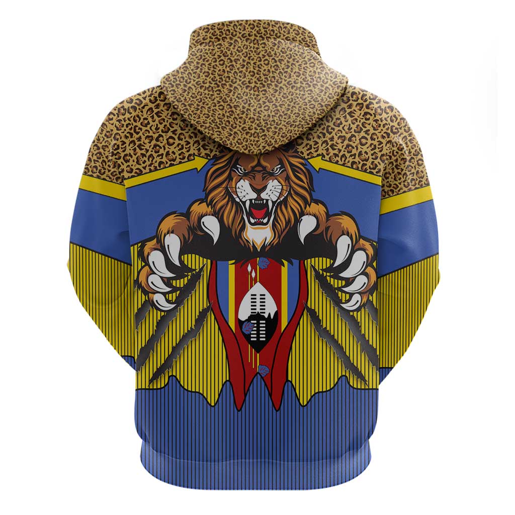 Swaziland Eswatini Zip Hoodie Coat of Arms Lion Elephant Shield Leopard Print Design