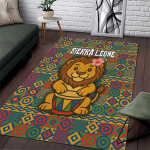 Sierra Leone Area Rug - Cute Lion Playing Djembe Drum and Tribal Pattern Design