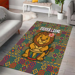 Sierra Leone Area Rug - Cute Lion Playing Djembe Drum and Tribal Pattern Design