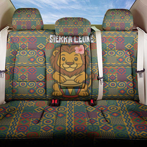 Sierra Leone Back Car Seat Cover - Cute Lion Playing Djembe Drum and Tribal Pattern Design