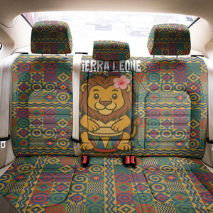 Sierra Leone Back Car Seat Cover - Cute Lion Playing Djembe Drum and Tribal Pattern Design