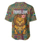 Sierra Leone Baseball Jersey - Cute Lion Playing Djembe Drum and Tribal Pattern Design