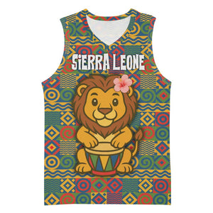 Sierra Leone Basketball Jersey - Cute Lion Playing Djembe Drum and Tribal Pattern Design - African Pride