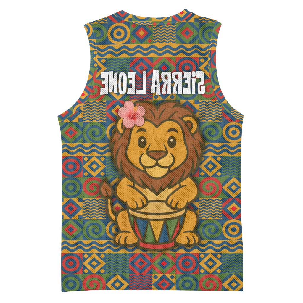 Sierra Leone Basketball Jersey - Cute Lion Playing Djembe Drum and Tribal Pattern Design - African Pride