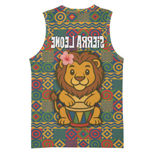 Sierra Leone Basketball Jersey - Cute Lion Playing Djembe Drum and Tribal Pattern Design - African Pride