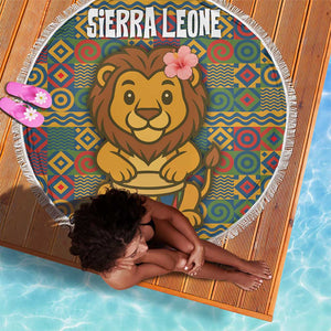 Sierra Leone Beach Blanket - Cute Lion Playing Djembe Drum and Tribal Pattern Design