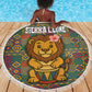 Sierra Leone Beach Blanket - Cute Lion Playing Djembe Drum and Tribal Pattern Design
