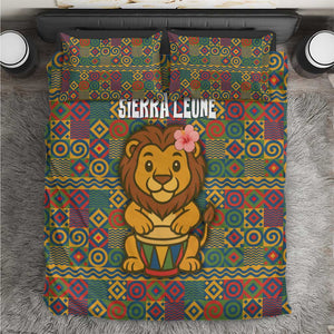 Sierra Leone Bedding Set - Cute Lion Playing Djembe Drum and Tribal Pattern Design