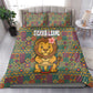 Sierra Leone Bedding Set - Cute Lion Playing Djembe Drum and Tribal Pattern Design