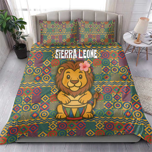Sierra Leone Bedding Set - Cute Lion Playing Djembe Drum and Tribal Pattern Design