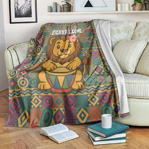 Sierra Leone Blanket - Cute Lion Playing Djembe Drum and Tribal Pattern Design