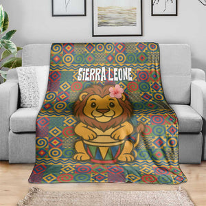 Sierra Leone Blanket - Cute Lion Playing Djembe Drum and Tribal Pattern Design