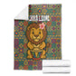 Sierra Leone Blanket - Cute Lion Playing Djembe Drum and Tribal Pattern Design