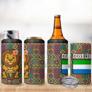 Sierra Leone 4 in 1 Can Cooler Tumbler - Cute Lion Playing Djembe Drum and Tribal Pattern Design