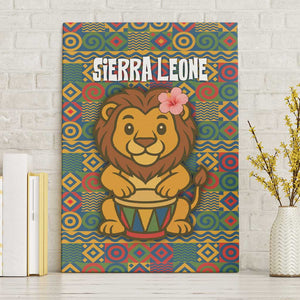 Sierra Leone Canvas Wall Art - Cute Lion Playing Djembe Drum and Tribal Pattern Design