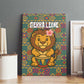 Sierra Leone Canvas Wall Art - Cute Lion Playing Djembe Drum and Tribal Pattern Design