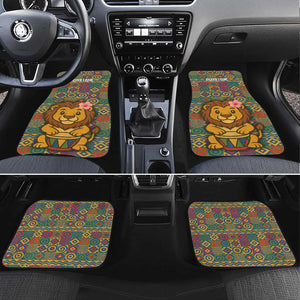 Sierra Leone Car Mats - Cute Lion Playing Djembe Drum and Tribal Pattern Design