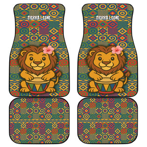 Sierra Leone Car Mats - Cute Lion Playing Djembe Drum and Tribal Pattern Design