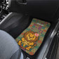 Sierra Leone Car Mats - Cute Lion Playing Djembe Drum and Tribal Pattern Design