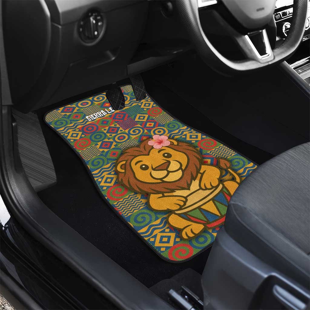 Sierra Leone Car Mats - Cute Lion Playing Djembe Drum and Tribal Pattern Design