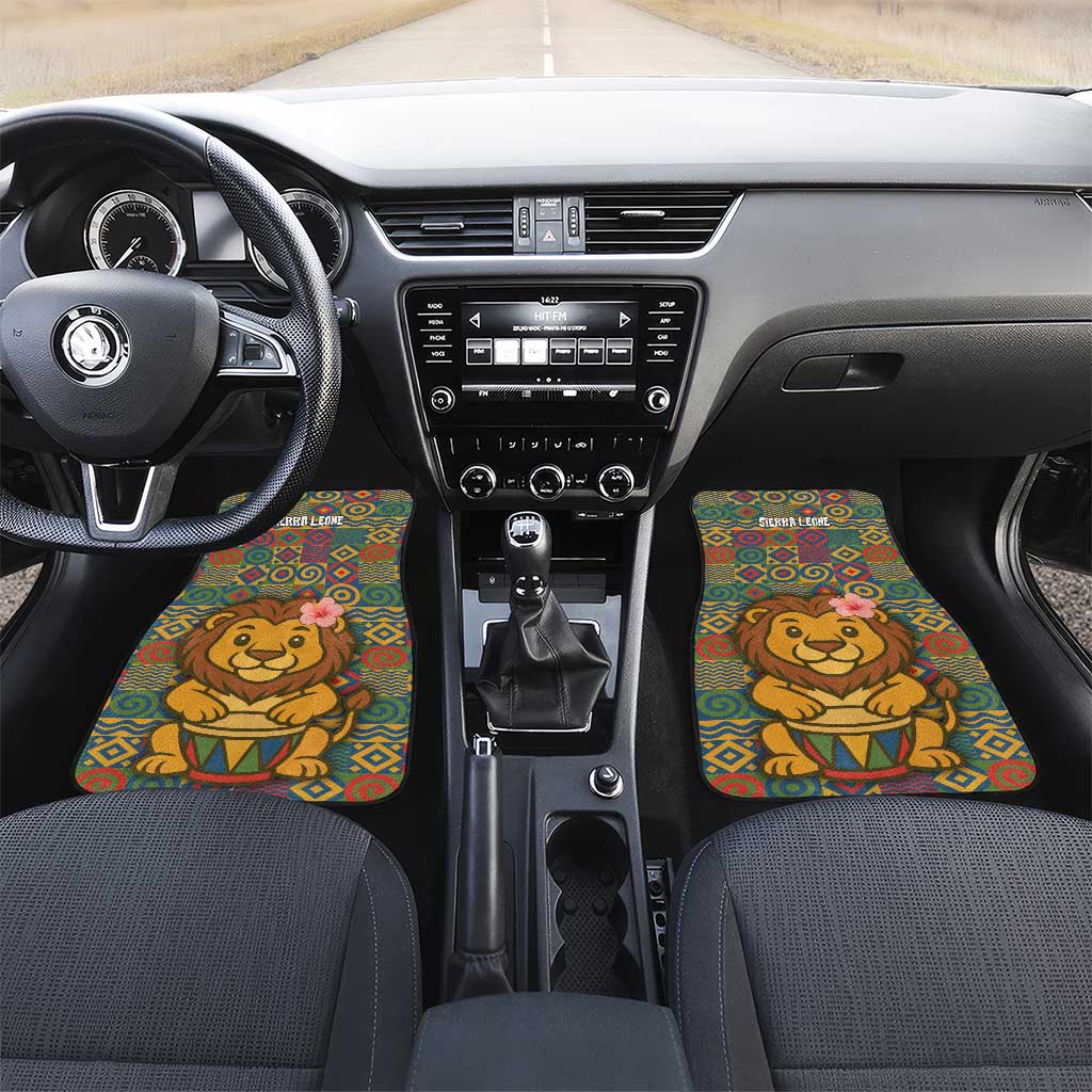 Sierra Leone Car Mats - Cute Lion Playing Djembe Drum and Tribal Pattern Design