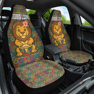 Sierra Leone Car Seat Cover - Cute Lion Playing Djembe Drum and Tribal Pattern Design
