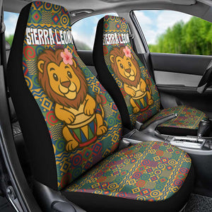 Sierra Leone Car Seat Cover - Cute Lion Playing Djembe Drum and Tribal Pattern Design
