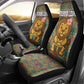 Sierra Leone Car Seat Cover - Cute Lion Playing Djembe Drum and Tribal Pattern Design