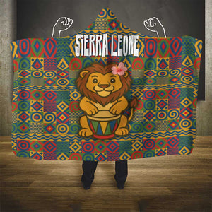 Sierra Leone Hooded Blanket - Cute Lion Playing Djembe Drum and Tribal Pattern Design