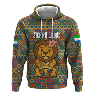 Sierra Leone Hoodie - Cute Lion Playing Djembe Drum and Tribal Pattern Design