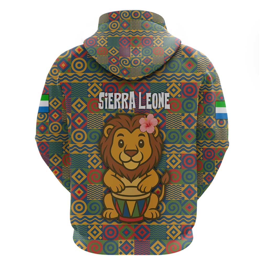 Sierra Leone Hoodie - Cute Lion Playing Djembe Drum and Tribal Pattern Design