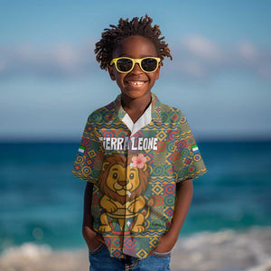 Sierra Leone Kid Hawaiian Shirt - Cute Lion Playing Djembe Drum and Tribal Pattern Design