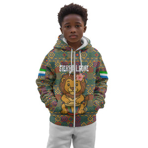 Sierra Leone Kid Hoodie - Cute Lion Playing Djembe Drum and Tribal Pattern Design
