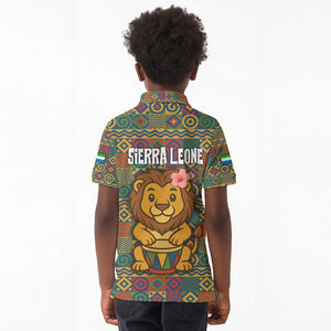 Sierra Leone Kid Polo Shirt - Cute Lion Playing Djembe Drum and Tribal Pattern Design