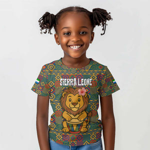 Sierra Leone Kid T shirt - Cute Lion Playing Djembe Drum and Tribal Pattern Design